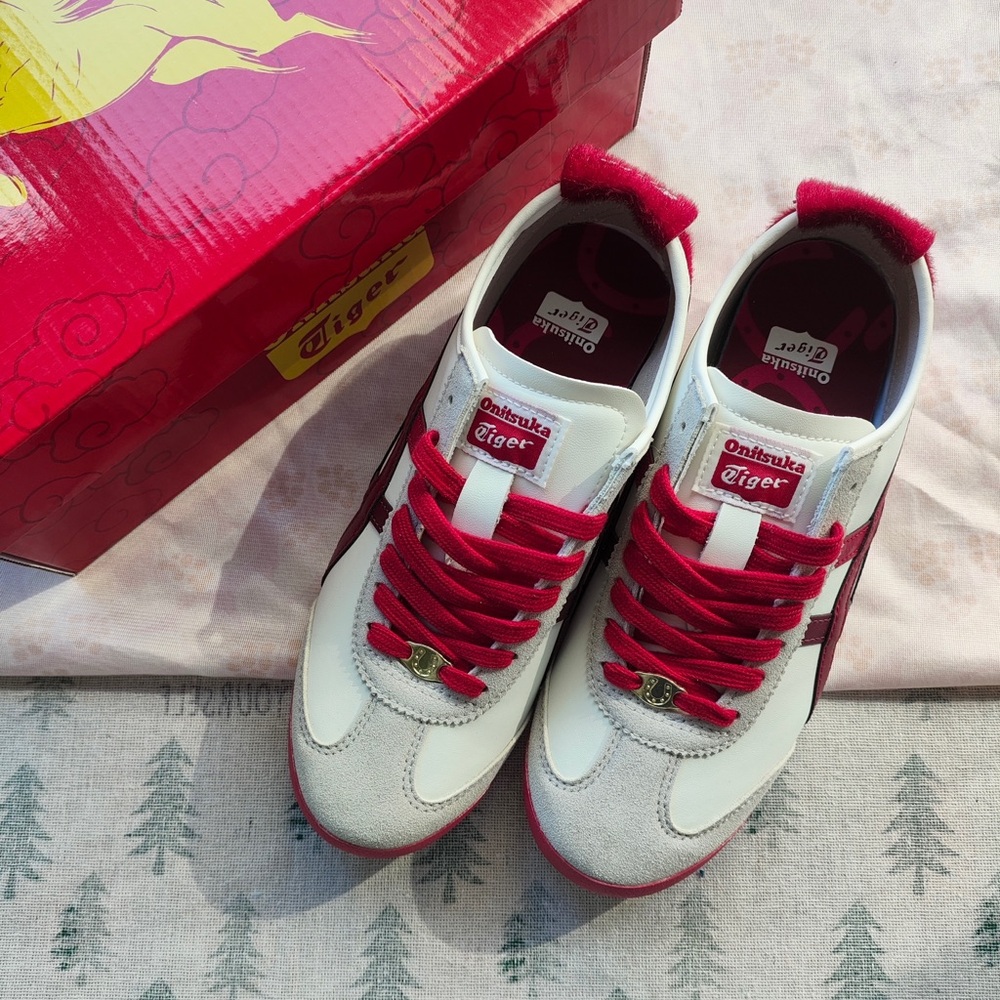 Onitsuka Tiger by Asics White and Red Low-Top Sneakers
